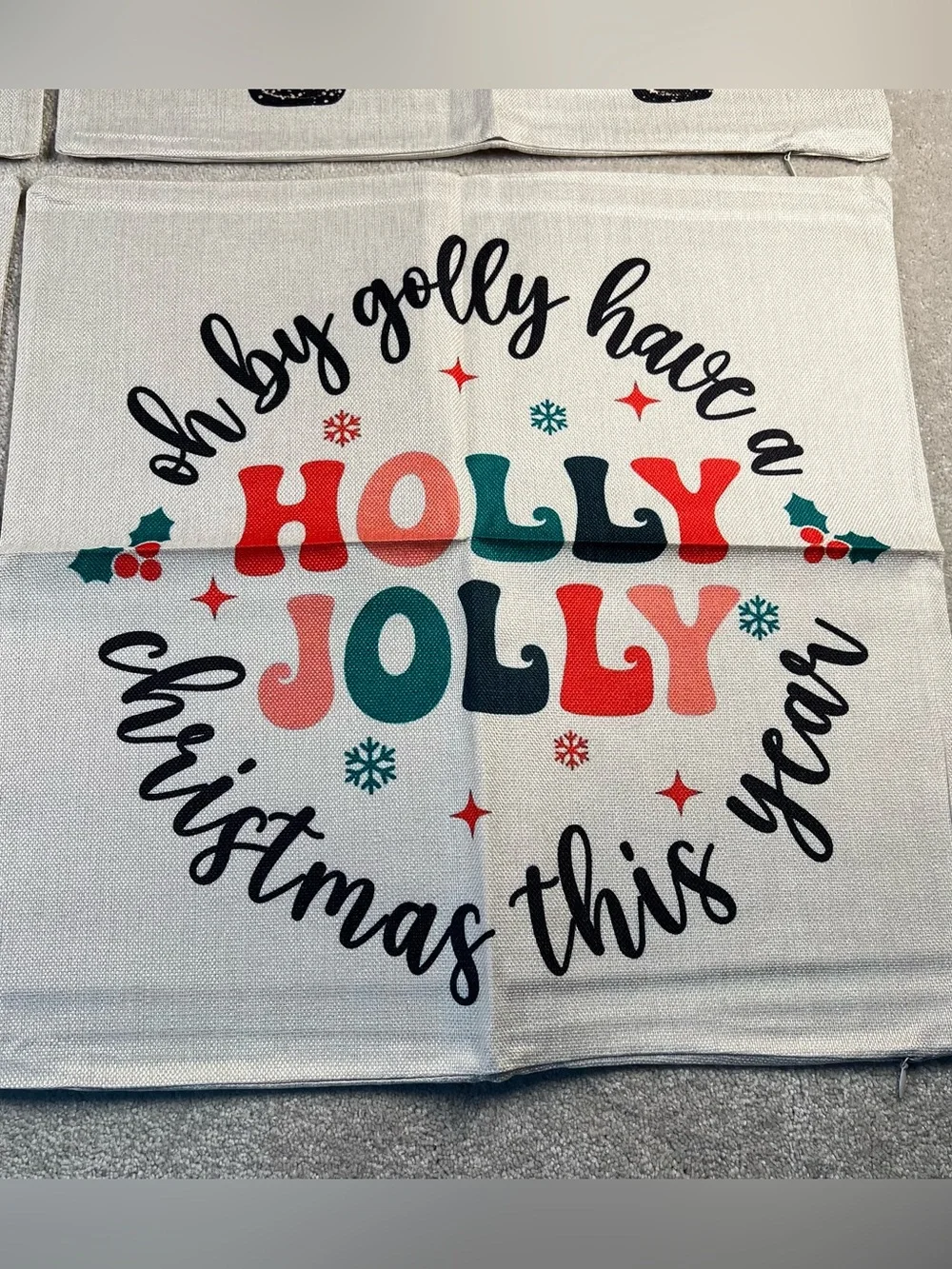 Christmas Pillow Covers Set of 4 Lamb Gnomes Holly Jolly Woven